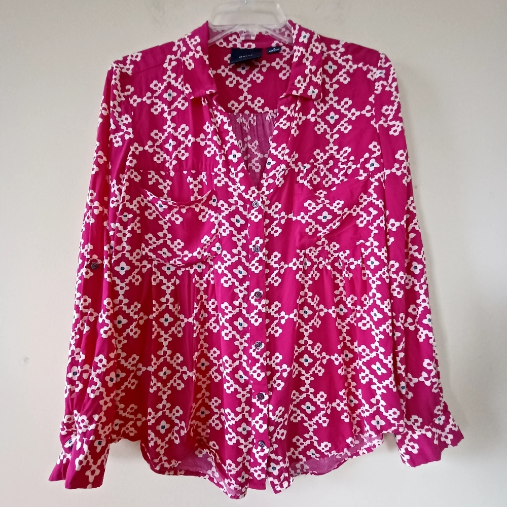 Maeve Anthropologie Sz 10 Womens Pink Overland Button Front Blouse Top